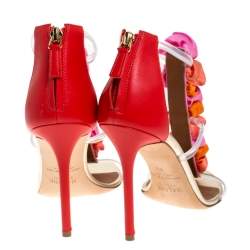 Pre Owned Malone Souliers Leather And PVC Strappy Floral Embellished Open Toe Sandals Size 40