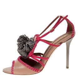 Pre Owned Malone Souliers Pink/Beige Leather Ruth Tassel Sandals Size 40