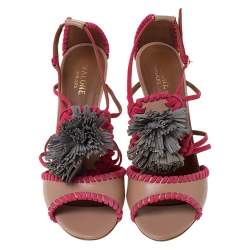Pre Owned Malone Souliers Pink/Beige Leather Ruth Tassel Sandals Size 40