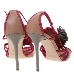 Pre Owned Malone Souliers Pink/Beige Leather Ruth Tassel Sandals Size 40