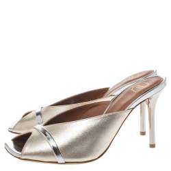 Pre Owned Malone Souliers Gold Leather Lucia Open Toe Mules Size 36.5 