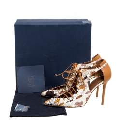 مملوكة مسبقًا حذاء كعب عالي مالون سولييه برباط مقدمة مدببة جلد الثعبان بني / أبيض مقاس 40