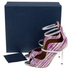 Pre Owned Malone Souliers Violet Python Embossed Leather Mika Triple Band Peep Toe Sandals Size 39