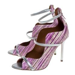Pre Owned Malone Souliers Violet Python Embossed Leather Mika Triple Band Peep Toe Sandals Size 39