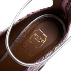 Pre Owned Malone Souliers Violet Python Embossed Leather Mika Triple Band Peep Toe Sandals Size 39