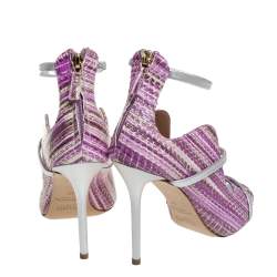 Pre Owned Malone Souliers Violet Python Embossed Leather Mika Triple Band Peep Toe Sandals Size 39