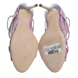 Pre Owned Malone Souliers Violet Python Embossed Leather Mika Triple Band Peep Toe Sandals Size 39