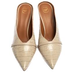 Pre Owned Malone Souliers Beige Croc Embossed Leather Constance Mules Size 41.5