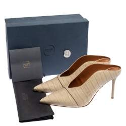 Pre Owned Malone Souliers Beige Croc Embossed Leather Constance Mules Size 41.5