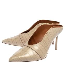 Pre Owned Malone Souliers Beige Croc Embossed Leather Constance Mules Size 41.5