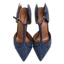 Malone Souliers Blue Canvas And Leather Trim Imogen Pumps Size 40