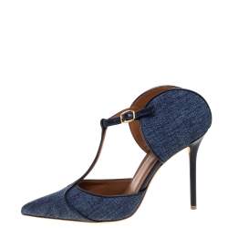 Malone Souliers Blue Canvas And Leather Trim Imogen Pumps Size 40