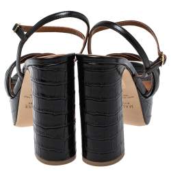 Pre Owned Malone Souliers Black Croc Embossed Leather Mila Ankle Strap Platform Sandals Size 37.5