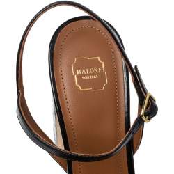 Pre Owned Malone Souliers Black Croc Embossed Leather Mila Ankle Strap Platform Sandals Size 37.5