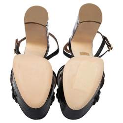 Pre Owned Malone Souliers Black Croc Embossed Leather Mila Ankle Strap Platform Sandals Size 37.5