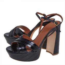 مملوكة مسبقًا صندل مالون سولييه سير كاحل ميلا جلد نقش تمساح أسود مقاس 38