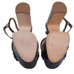 مملوكة مسبقًا صندل مالون سولييه سير كاحل ميلا جلد نقش تمساح أسود مقاس 38