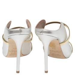 Pre Owned Malone Souliers Metallic Silver/Gold Leather Maureen Mule Pumps Size 38.5
