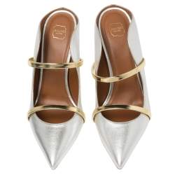 Pre Owned Malone Souliers Metallic Silver/Gold Leather Maureen Mule Pumps Size 38.5