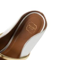 Pre Owned Malone Souliers Metallic Silver/Gold Leather Maureen Mule Pumps Size 38.5