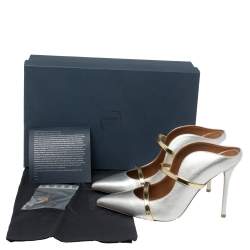 Pre Owned Malone Souliers Metallic Silver/Gold Leather Maureen Mule Pumps Size 38.5