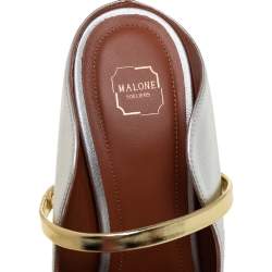 Pre Owned Malone Souliers Silver/Gold Leather Maureen Pointed Toe Mules Size 37.5