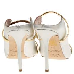 Pre Owned Malone Souliers Silver/Gold Leather Maureen Pointed Toe Mules Size 37.5