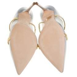 Pre Owned Malone Souliers Silver/Gold Leather Maureen Pointed Toe Mules Size 37.5