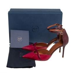 Pre Owned Malone Souliers Burgundy/Brown Python Ankle Strap Pumps Size 38