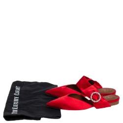 Pre Owned Malone Souliers Red Satin Maite Crystal Buckle Flats Size 37