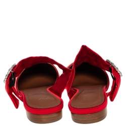 Pre Owned Malone Souliers Red Satin Maite Crystal Buckle Flats Size 37