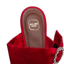 Pre Owned Malone Souliers Red Satin Maite Crystal Buckle Flats Size 37