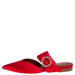 Pre Owned Malone Souliers Red Satin Maite Crystal Buckle Flats Size 37