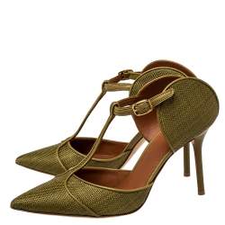 Pre Owned Malone Souliers Green Canvas And Leather Imogen Pumps Size 38.5