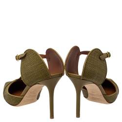 Pre Owned Malone Souliers Green Canvas And Leather Imogen Pumps Size 38.5