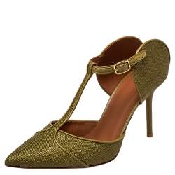 Pre Owned Malone Souliers Green Canvas And Leather Imogen Pumps Size 38.5