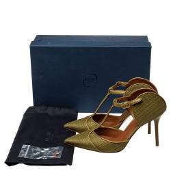 Pre Owned Malone Souliers Green Canvas And Leather Imogen Pumps Size 38.5