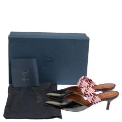 Pre Owned Malone Souliers Metallic Grey Leather And Cord Maisie Pointed Toe Mules Size 38