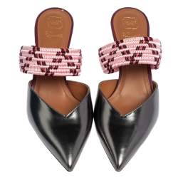 Pre Owned Malone Souliers Metallic Grey Leather And Cord Maisie Pointed Toe Mules Size 38