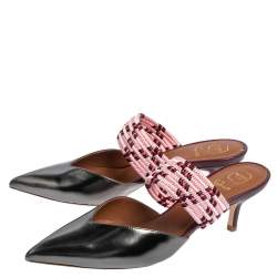 Pre Owned Malone Souliers Metallic Grey Leather And Cord Maisie Pointed Toe Mules Size 38