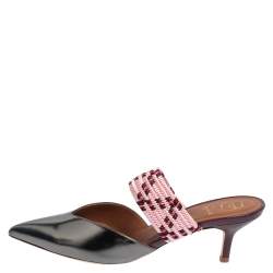 Pre Owned Malone Souliers Metallic Grey Leather And Cord Maisie Pointed Toe Mules Size 38