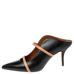 Pre Owned Malone Souliers Black/Beige Leather Maureen Mules Size 40.5