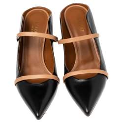 Pre Owned Malone Souliers Black/Beige Leather Maureen Mules Size 40.5
