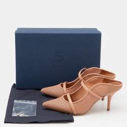 Pre Owned Malone Souliers Peach Perforated Leather Maureen Pointed Toe Mules Size 38