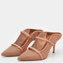 Pre Owned Malone Souliers Peach Perforated Leather Maureen Pointed Toe Mules Size 38