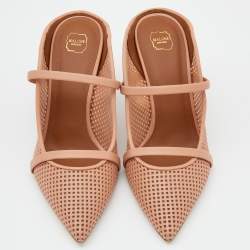 Pre Owned Malone Souliers Peach Perforated Leather Maureen Pointed Toe Mules Size 38