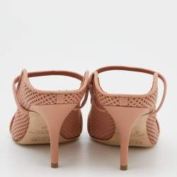Pre Owned Malone Souliers Peach Perforated Leather Maureen Pointed Toe Mules Size 38