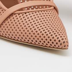 Pre Owned Malone Souliers Peach Perforated Leather Maureen Pointed Toe Mules Size 38