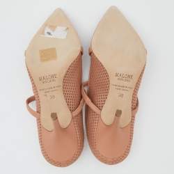 Pre Owned Malone Souliers Peach Perforated Leather Maureen Pointed Toe Mules Size 38