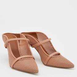 Pre Owned Malone Souliers Peach Perforated Leather Maureen Pointed Toe Mules Size 38